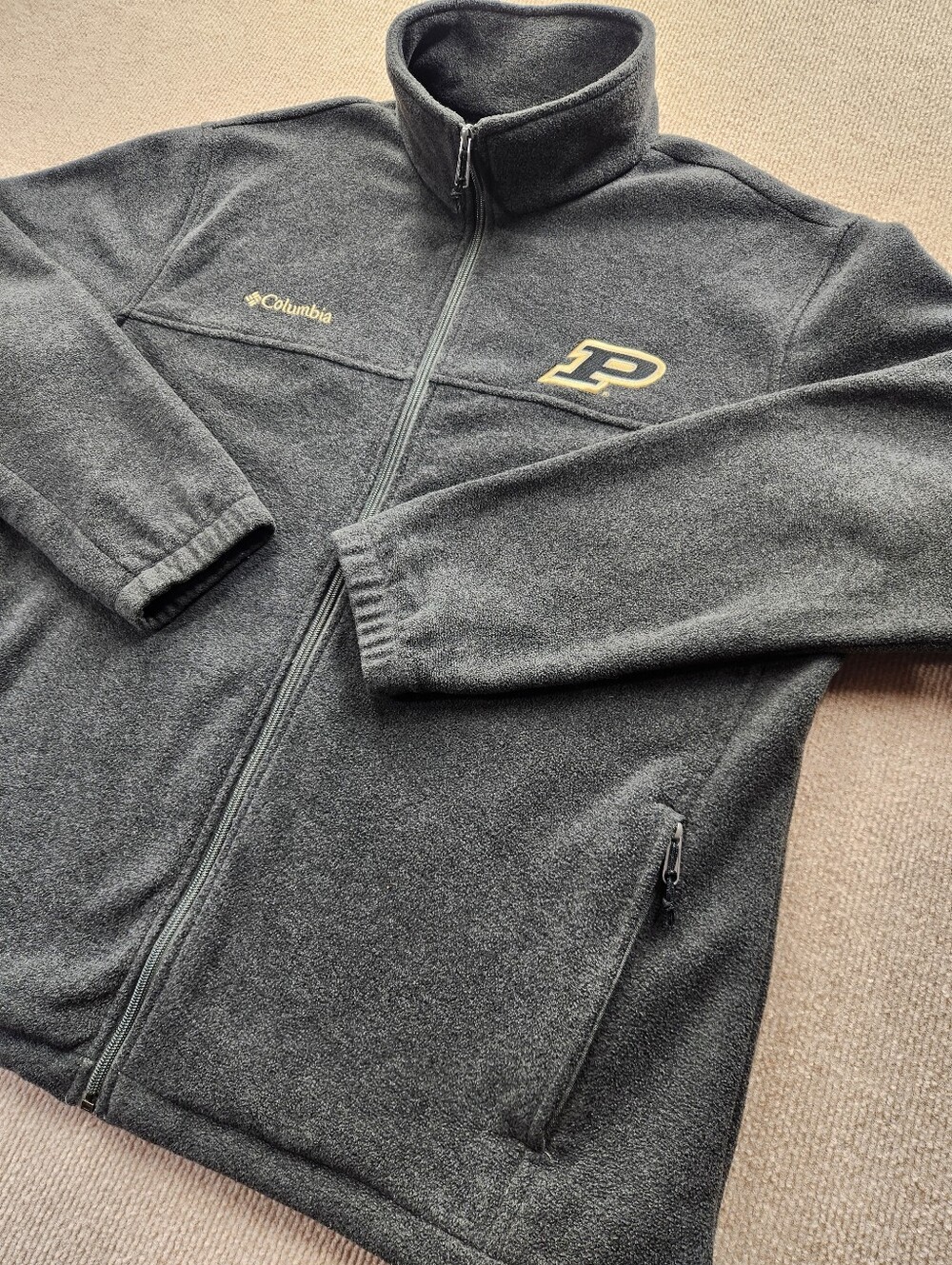 Columbia Sportswear Men’s XL Full Zip Gray Fleece Jacket Purdue Boilermaker Logo